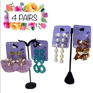 (4) Pairs Claires Boho Fashion Retro Fan Dangle Pierced Earrings
